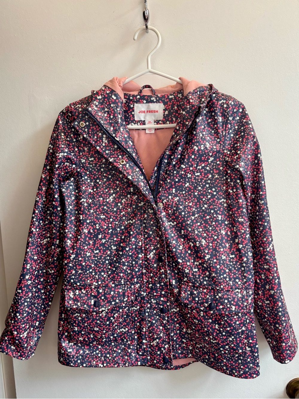 Joe Fresh Navy Floral Raincoat with Pink Lining